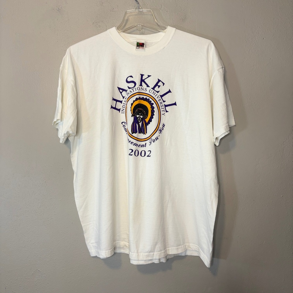 Vintage 2002 Haskell Indian Nations University Pow-Wow T-Shirt XXL White Cotton